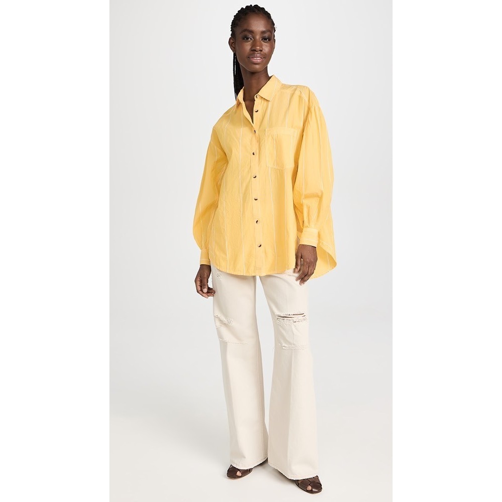 Free People Happy Hour Stripe Top in Yellow Combo Size XS